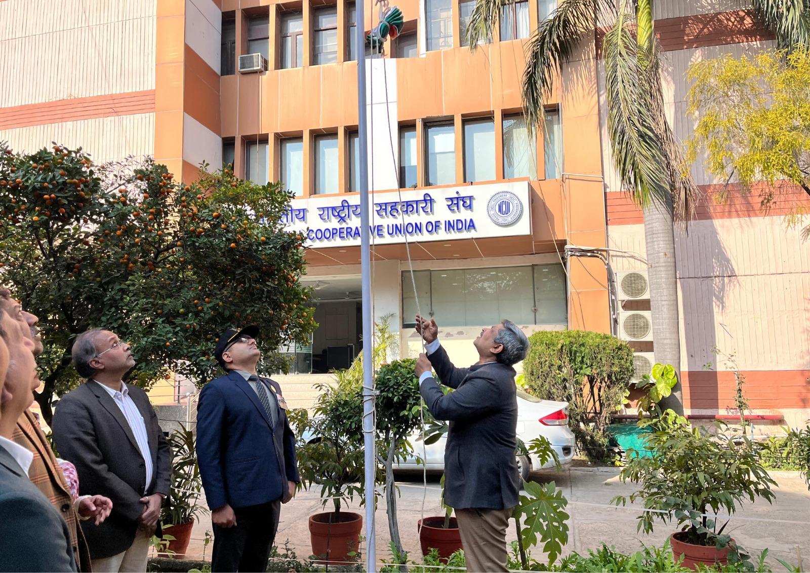 The flag hoisting ceremony on the occasion of Republic Day 2026 held at National Cooperative Union of India (NCUI) by Shri Siddharth Jain, Administrator, NCUI & Joint Secretary, MoC symbolizing commitment to the cooperative movement and National Unity.